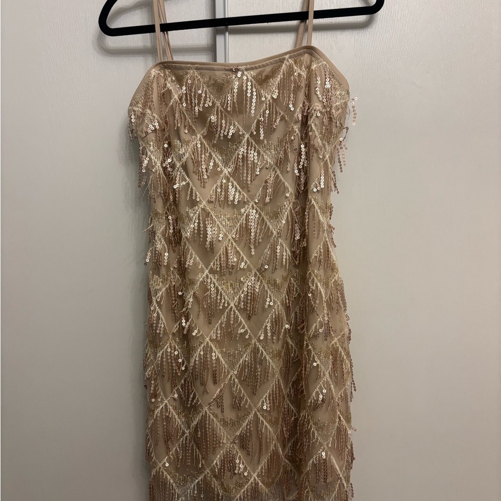 Cider Beige Sequin Mini Dress